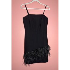 Sam Edelman Feather Trim Mini Dress Womens Black Excellent Asymmetrical Cocktail